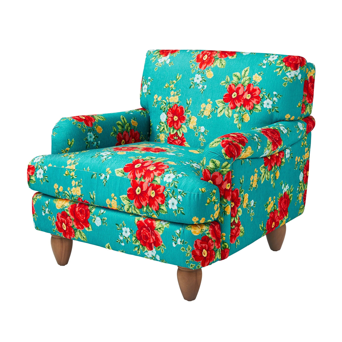 2026 NewThe Pioneer Woman Vintage Floral Low Back Fabric Accent Chair, Teal