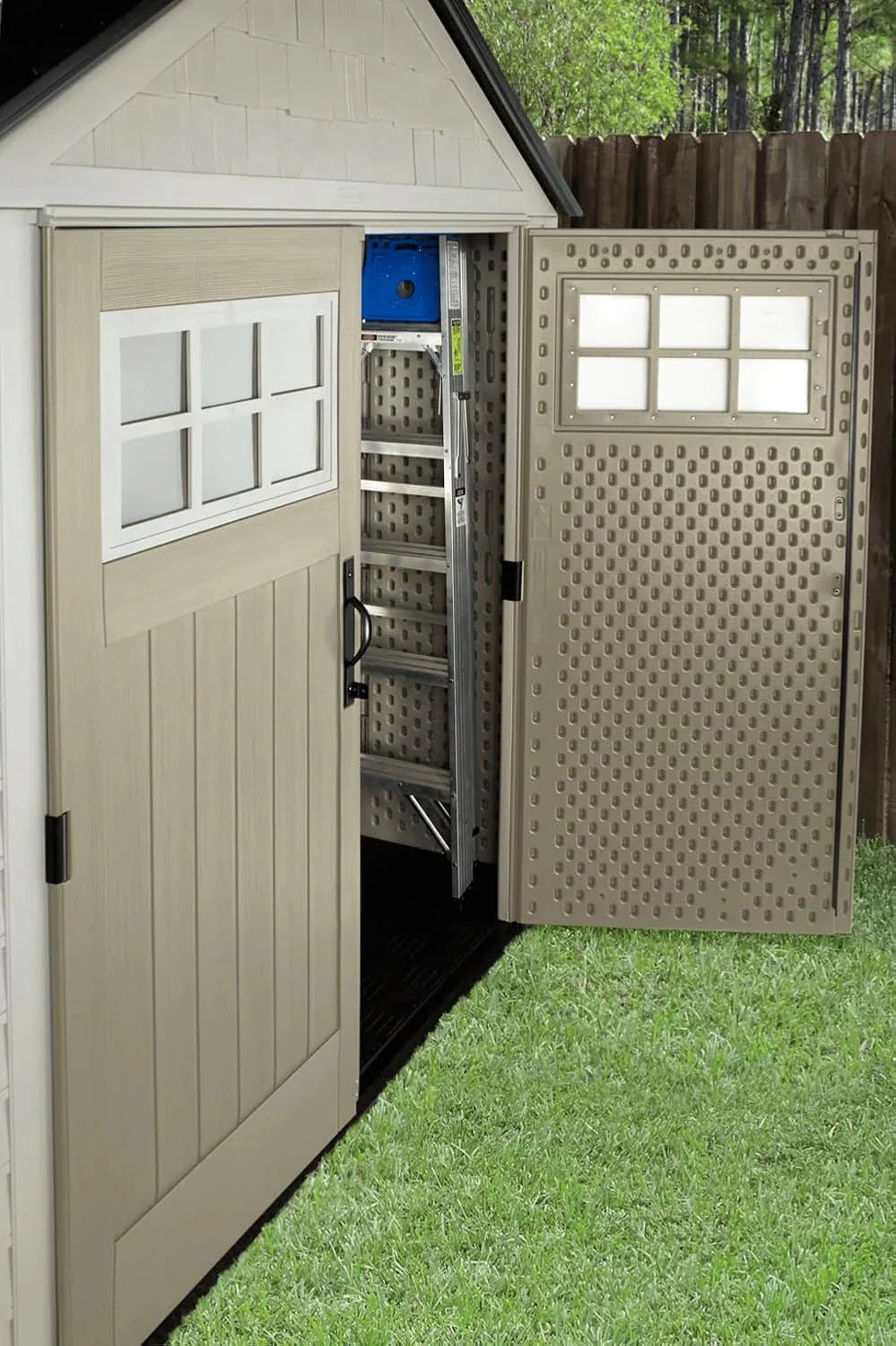 2026 NewRubbermaid resin garden shed with floor (2.13 x 2.13 m), weatherproof, grey, for storing garden tools, lawnmowers, bicycles and pool accessories
