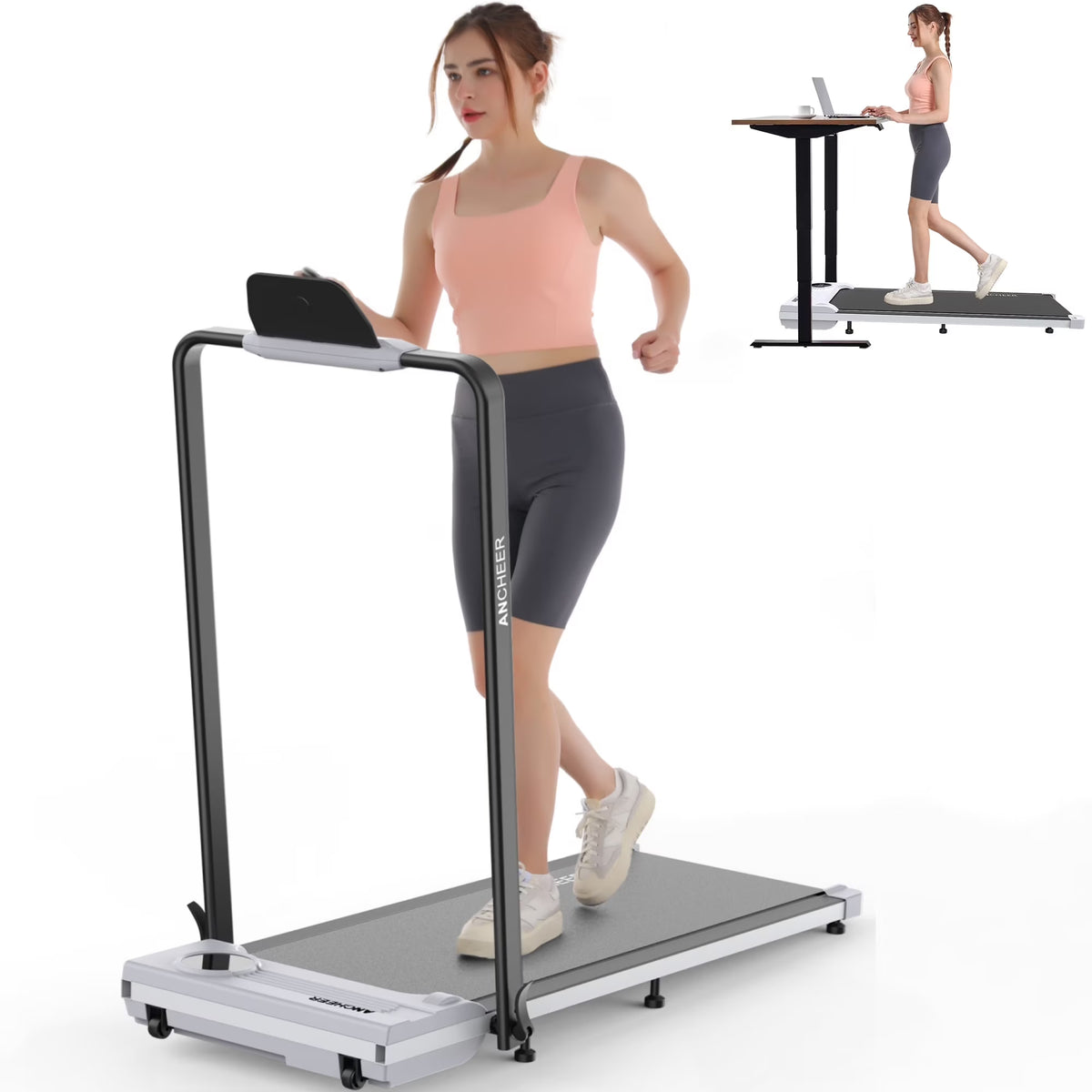 2026 NewANCHEER Portable Folding Walking Pad 300lb, 7.5 MPH Under Desk Treadmill with Remote Control & LED Display,2 in 1 Walking Pad Treadmill for Home/Office/Exercise(Pink)