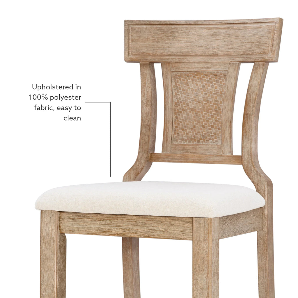 2026 NewLinon Rylan 30" Bar Stool, Rustic Brown Finish with Beige Fabric