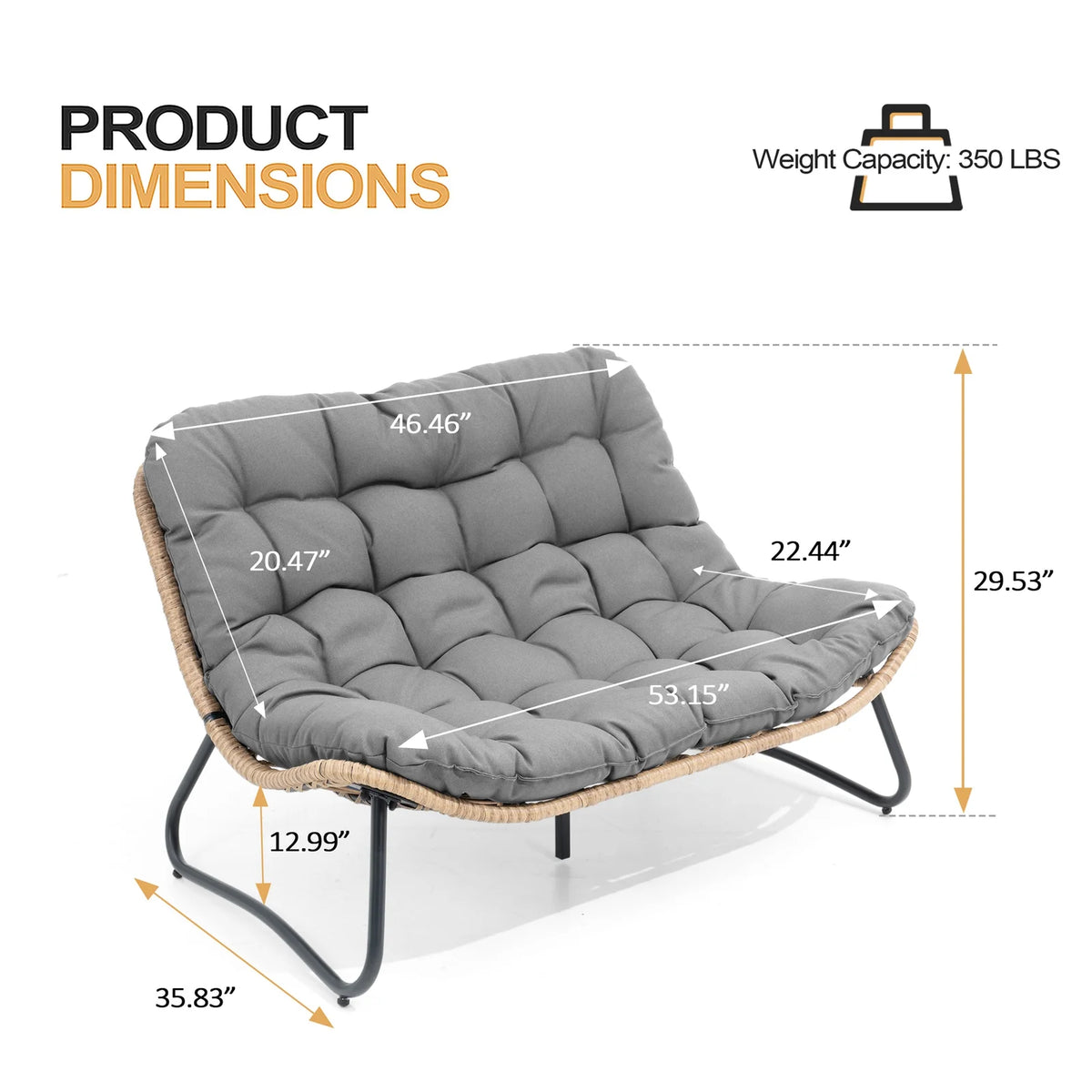 2026 NewCrestlive Products Patio Loveseat, All-Weather Rattan Large Furniture with Soft Cushions, Outdoor Loveseat for Balcony, Poolside, Backyard (Beige)