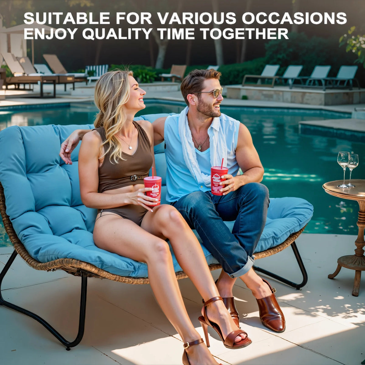 2026 NewCrestlive Products Patio Loveseat, All-Weather Rattan Large Furniture with Soft Cushions, Outdoor Loveseat for Balcony, Poolside, Backyard (Beige)