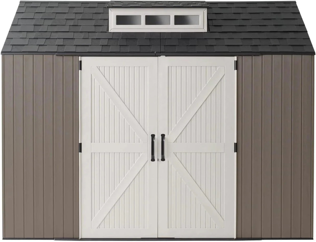 2026 NewRubbermaid resin garden shed with floor (2.13 x 2.13 m), weatherproof, grey, for storing garden tools, lawnmowers, bicycles and pool accessories