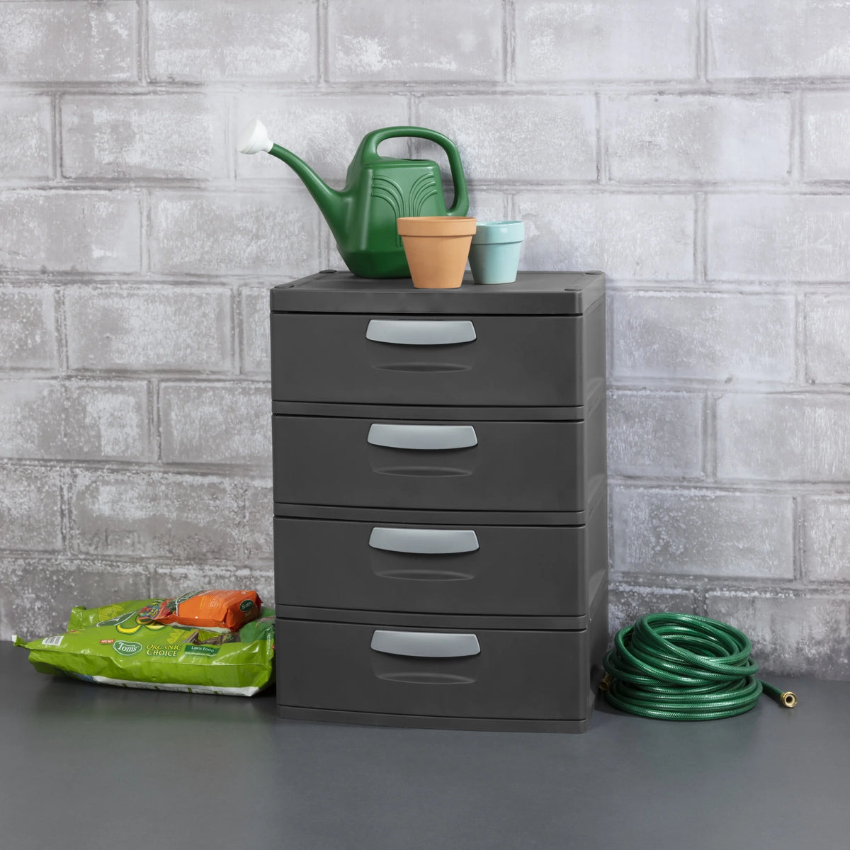 2026 NewSterilite 4 Drawer Unit, Durable Plastic Storage Solution for Garages and Basements, Dark Gray