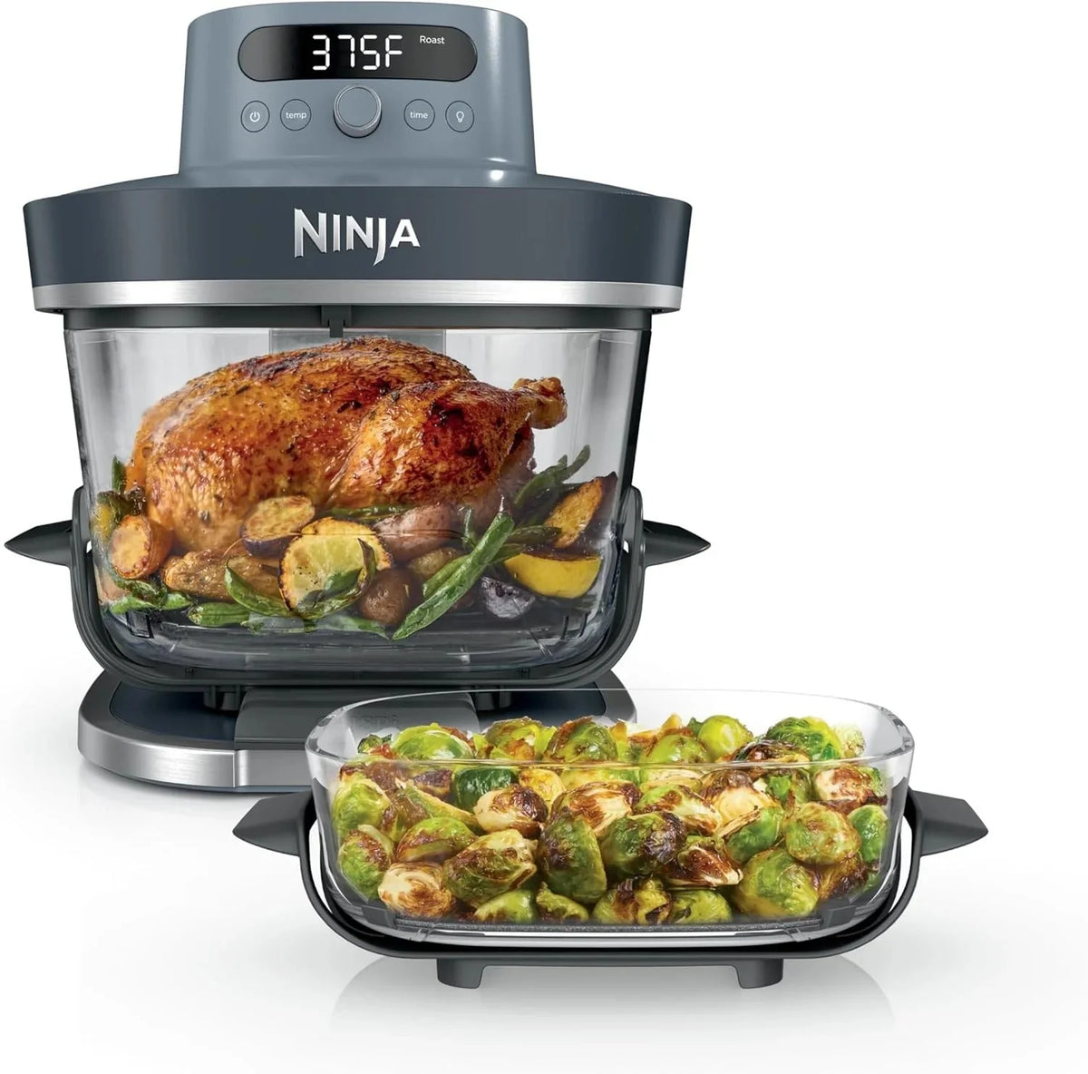 2026 NewNinja Crispi Pro 6-in-1 Glass Air Fryer | 6-Liter and 2.5-Liter Glass Containers with Storage Lids