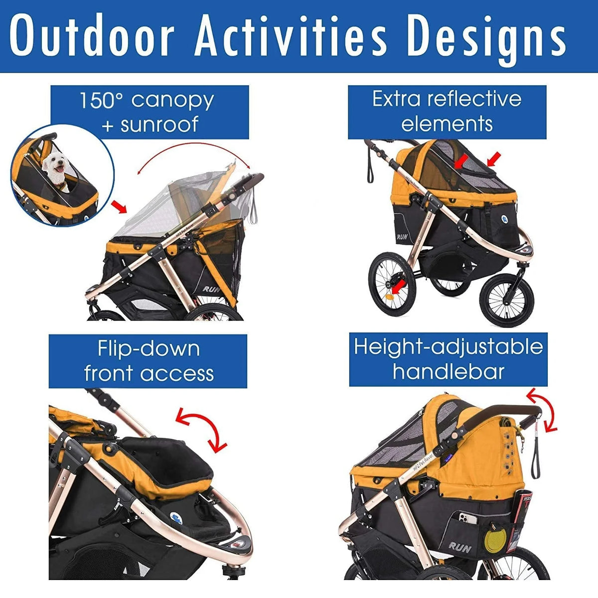 2026 NewJogging Sports Stroller with Comfort Rubber Wheels/Zipper-Less Entry/1-Hand Quick Fold/Aluminum Frame for Small/Medium Dogs, Cats and Pets (Green Camo)