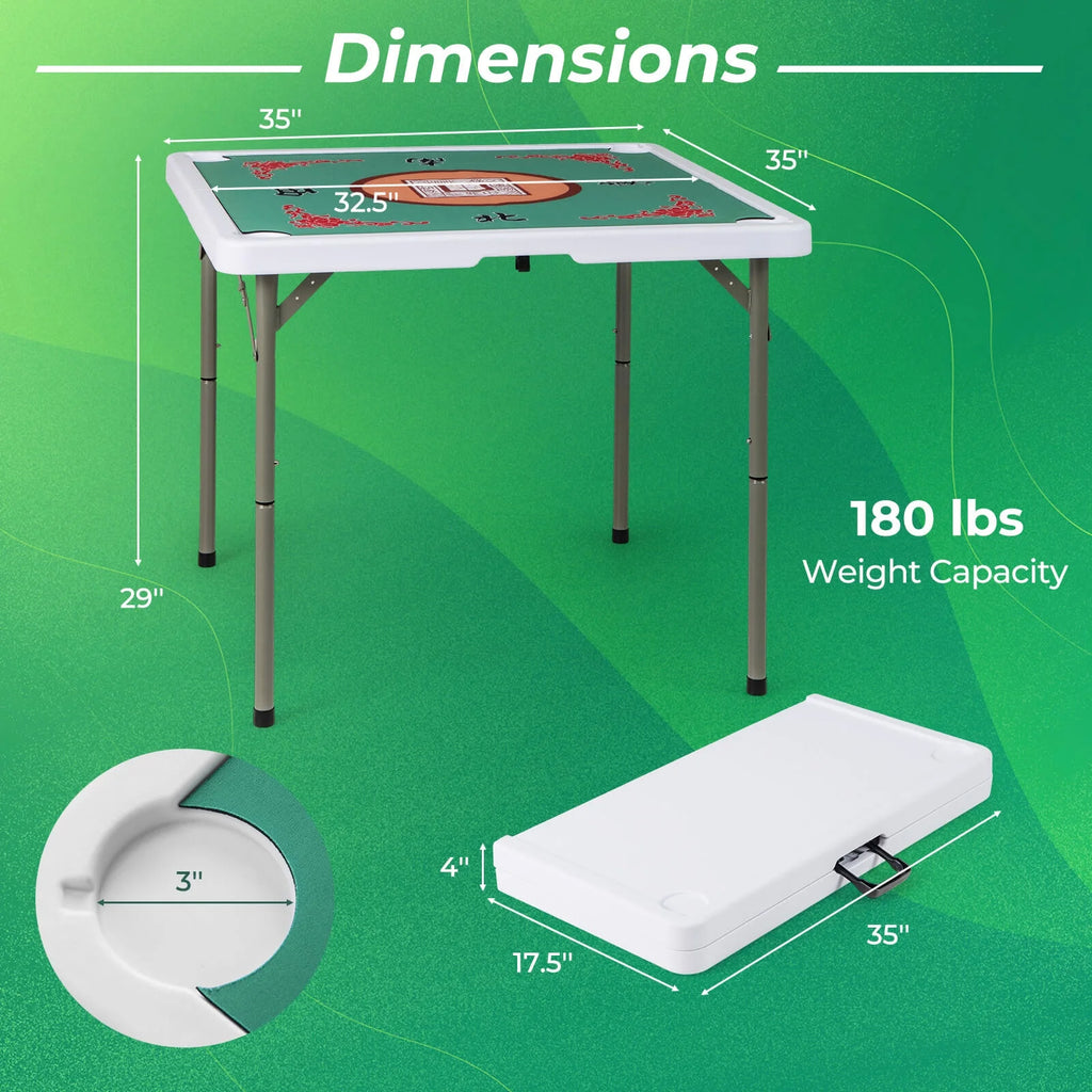 2026 NewCostway 35" Folding Mahjong Table with Cup Holders & Smooth Felt Mat Carrying Handle Green