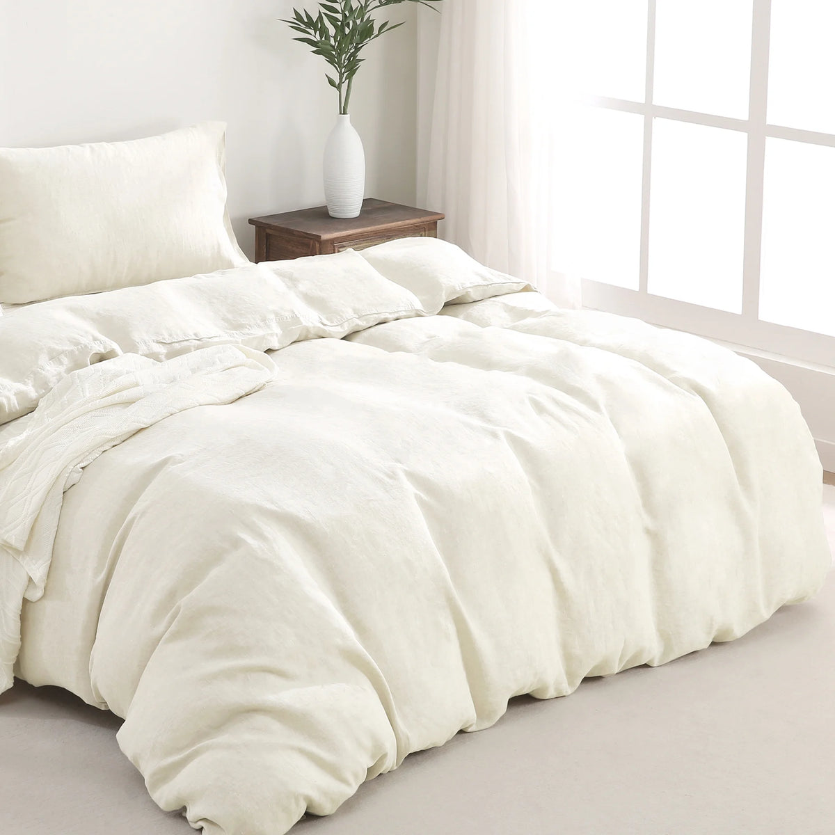2026 New100% Pure Linen Duvet Cover with Button Closure and Corner Ties Soft & Breathable - Natural Full/Queen