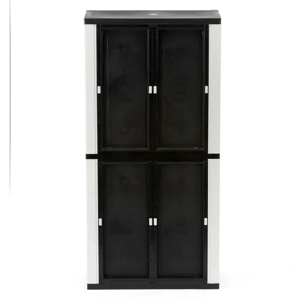 2026 NewFreestanding garage cabinet made of grey plastic, model 2025, 89 cm W x 180 cm H x 46 cm D, with adjustable shelves and lockable doors.