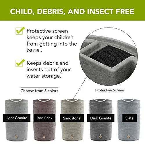 2026 NewGood Ideas IMP-D50-DAR Impressions Downton Rain Saver Rain Barrel, 50 Gallon, Dark Granite
