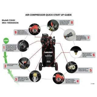 2026 NewHusky 30-gallon compressor, 175 PSI, oil-lubricated belt drive, portable vertical electric air compressor C304H