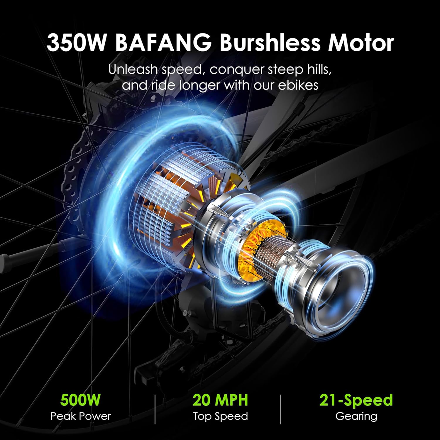 2026 Bicicleta eléctrica todoterreno para adultos Oraimo Monster 100 – Motor BAFANG 350W (pico 500W)