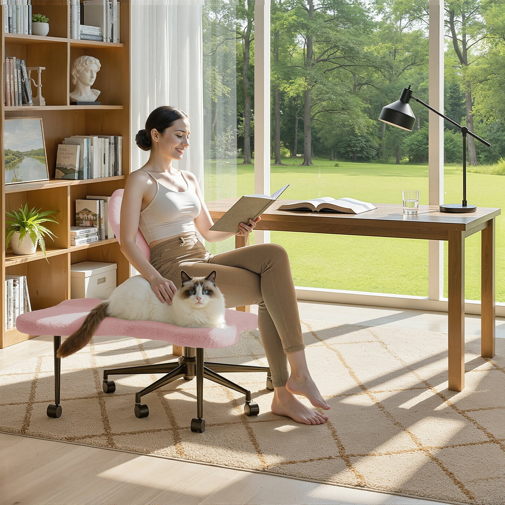 2026 NewPinmoco Ergonomic Cross Legged Swivel Chair, Adjustable Height and Teddy Fabric, Meditation& ADHD Chair with Back Support, Home and Office, Off White