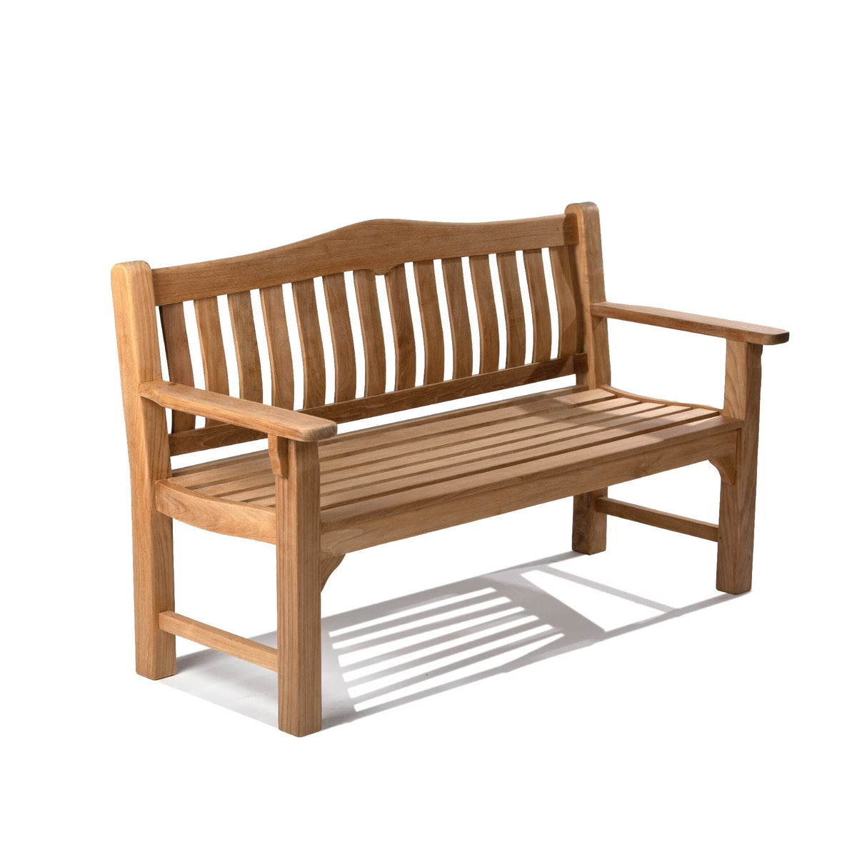 2026 NewAsh & Ember Hawthorne Grade A Teak 53" Bench, Seats 2 People Comfortably, Weather Resistant Indoor Outdoor Solid Wood Patio Furniture with Tightly Spaced Slats, Bowed Back, Armrests