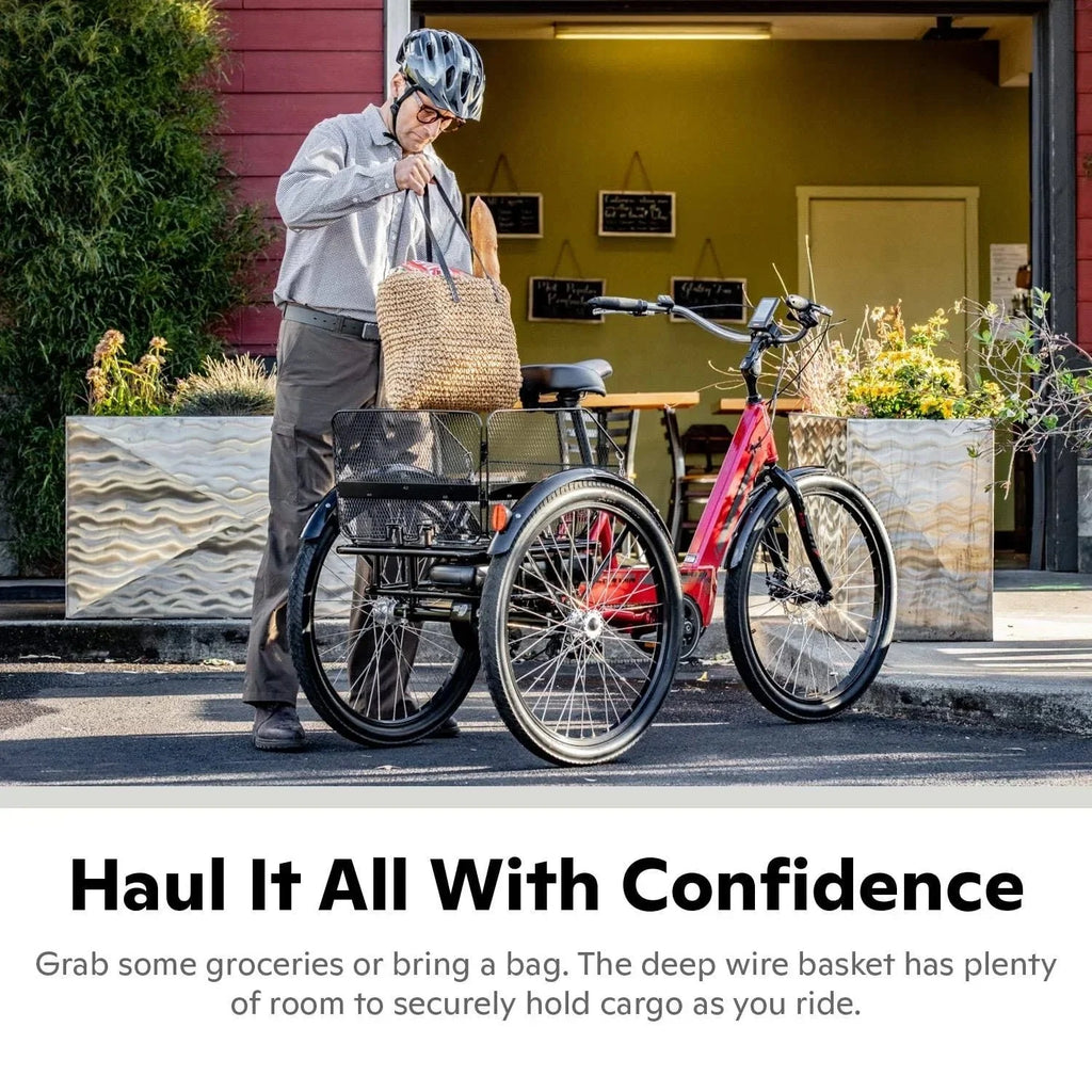 2026 New2025 Schwinn Meridian Adult Tricycle, Men's and Women's Beach Cruiser, 26-inch Wheels, Low Step-Through, Wide Saddle, Folding Rear Basket.