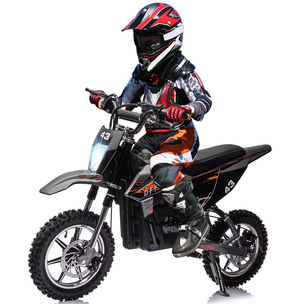 2026 NewElectric Dirt Bike for Kids,36V Ride on Motorcycle,Up to 15.5MPH,350W Brushless Motor,LED Headlight,Leather Seat,Front and Back Brakes,Electric Motorcycle for Kids Age 8-16,Max Load 175lbs