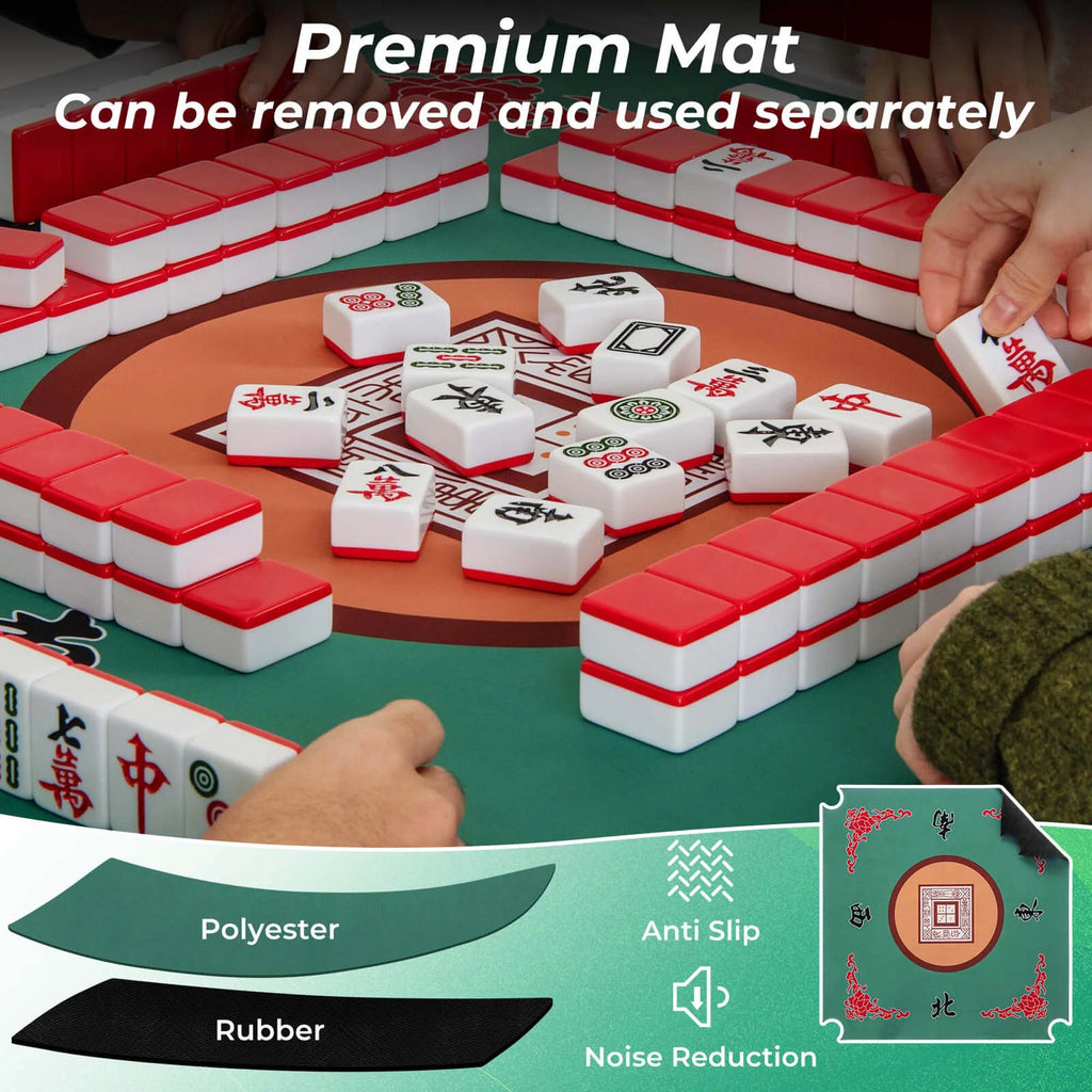 2026 NewCostway 35" Folding Mahjong Table with Cup Holders & Smooth Felt Mat Carrying Handle Green