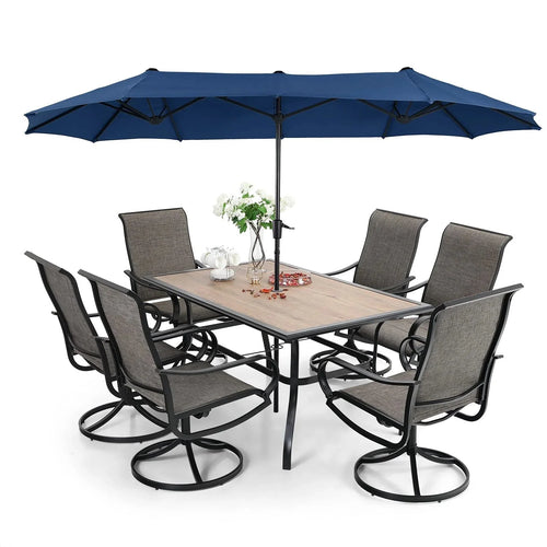 2026 New8-piece patio dining set with parasol, garden furniture set with 6 swivel dining chairs with mesh covers