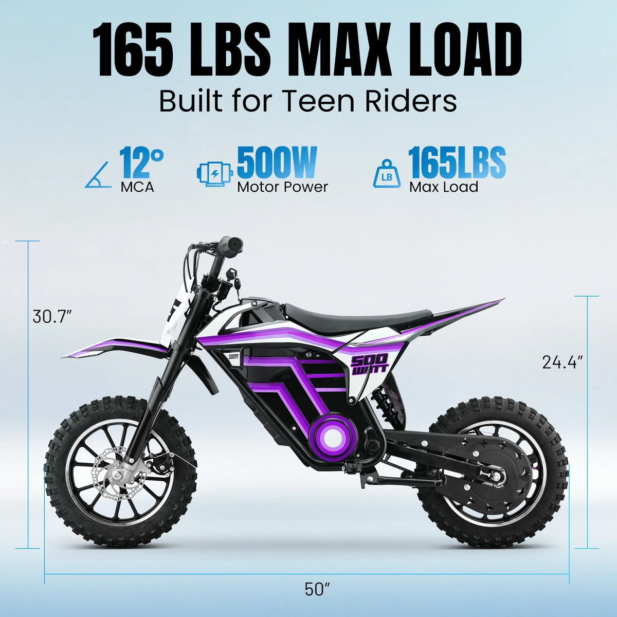 2026 NewQEASET electric dirt bike, 500W kids dirt bike for Boys Girls Age 8-14, Blue