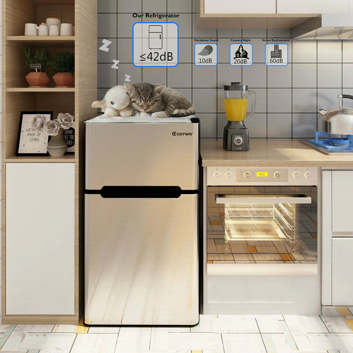 2026 NewCostway Refrigerator Small Freezer Cooler Fridge Compact 3.2 cu ft. Unit, Grey