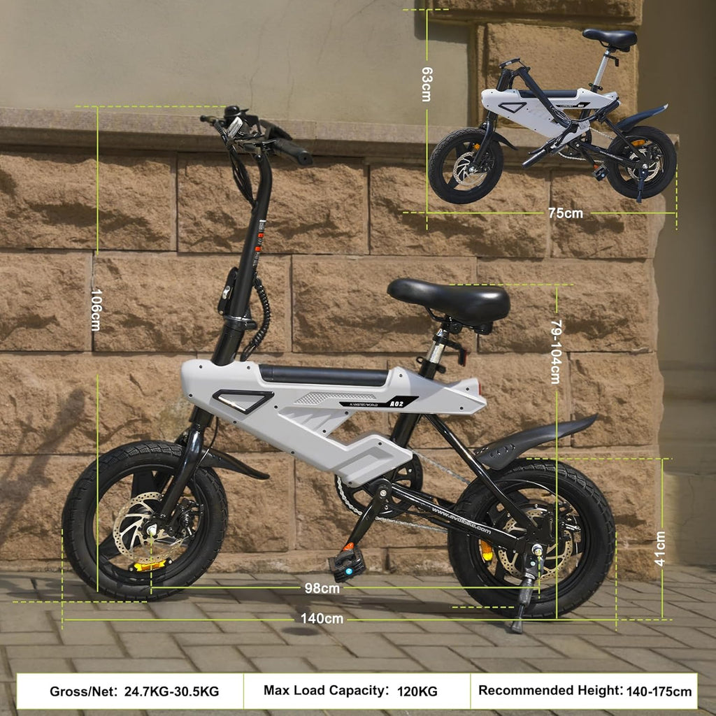 2026 Bicicleta eléctrica plegable de 14", eBike con motor de 250W de alta velocidad, batería de iones de litio 36V-6.4AH, pantalla LCD inteligente, bicicleta eléctrica de ciudad, 3 modos, unisex