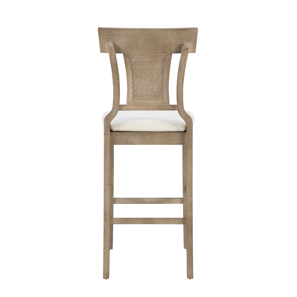 2026 NewLinon Rylan 30" Bar Stool, Rustic Brown Finish with Beige Fabric