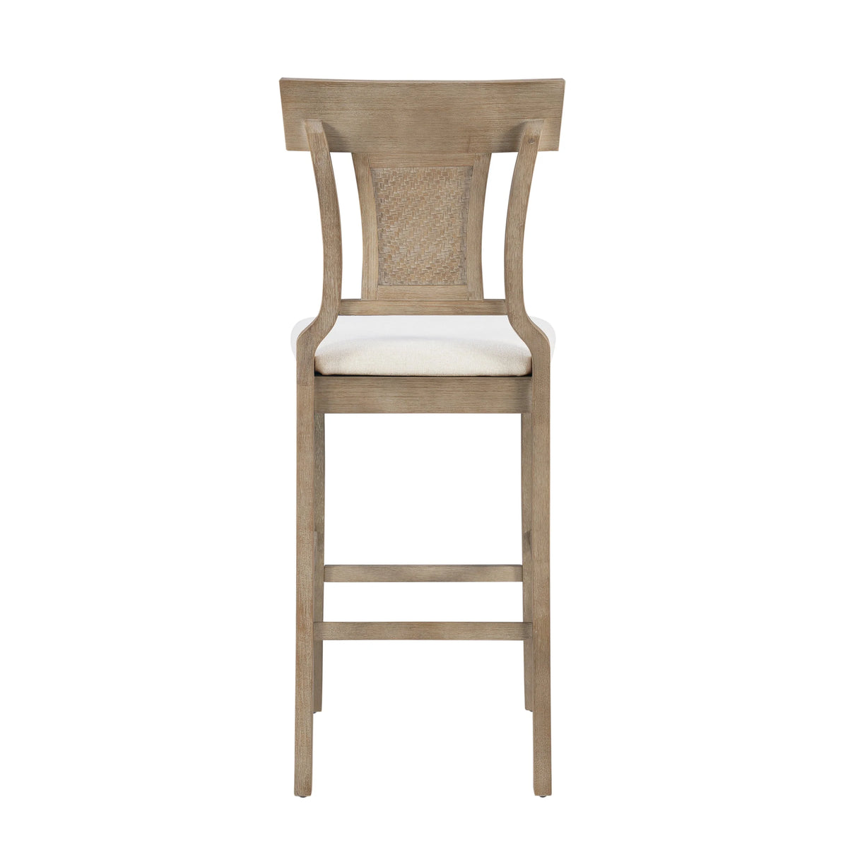 2026 NewLinon Rylan 30" Bar Stool, Rustic Brown Finish with Beige Fabric