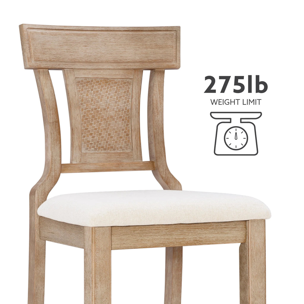 2026 NewLinon Rylan 30" Bar Stool, Rustic Brown Finish with Beige Fabric