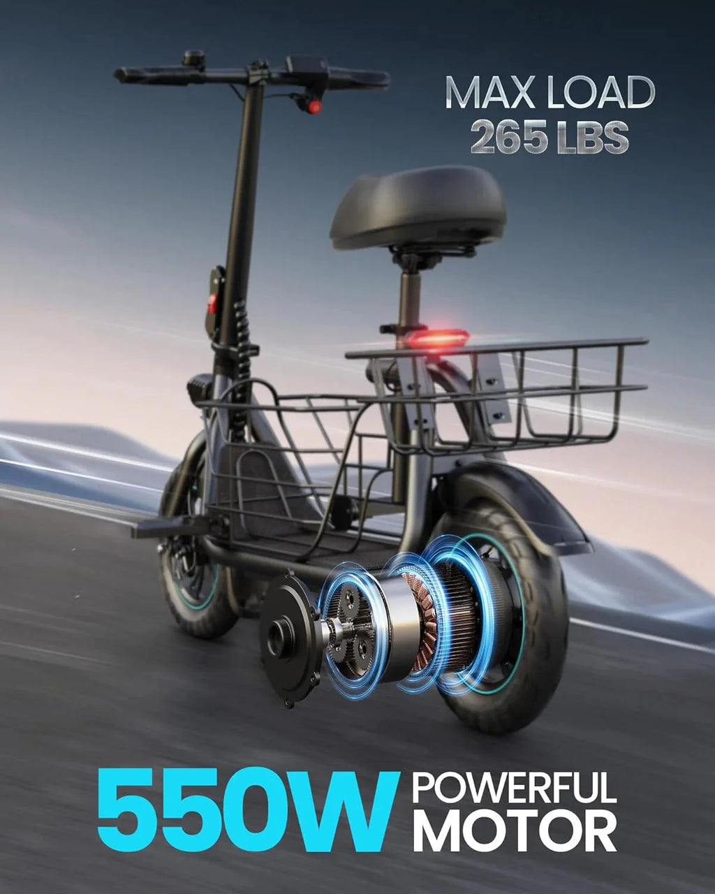 2026 NewElectric scooter for adults with large center basket