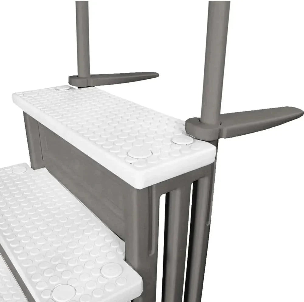 2026 NewNon-slip pool entrance steps | Gray | Suitable for above-ground pools | Can be installed on patios with a height of 122 to 137 cm | Maximum load capacity 136 kg