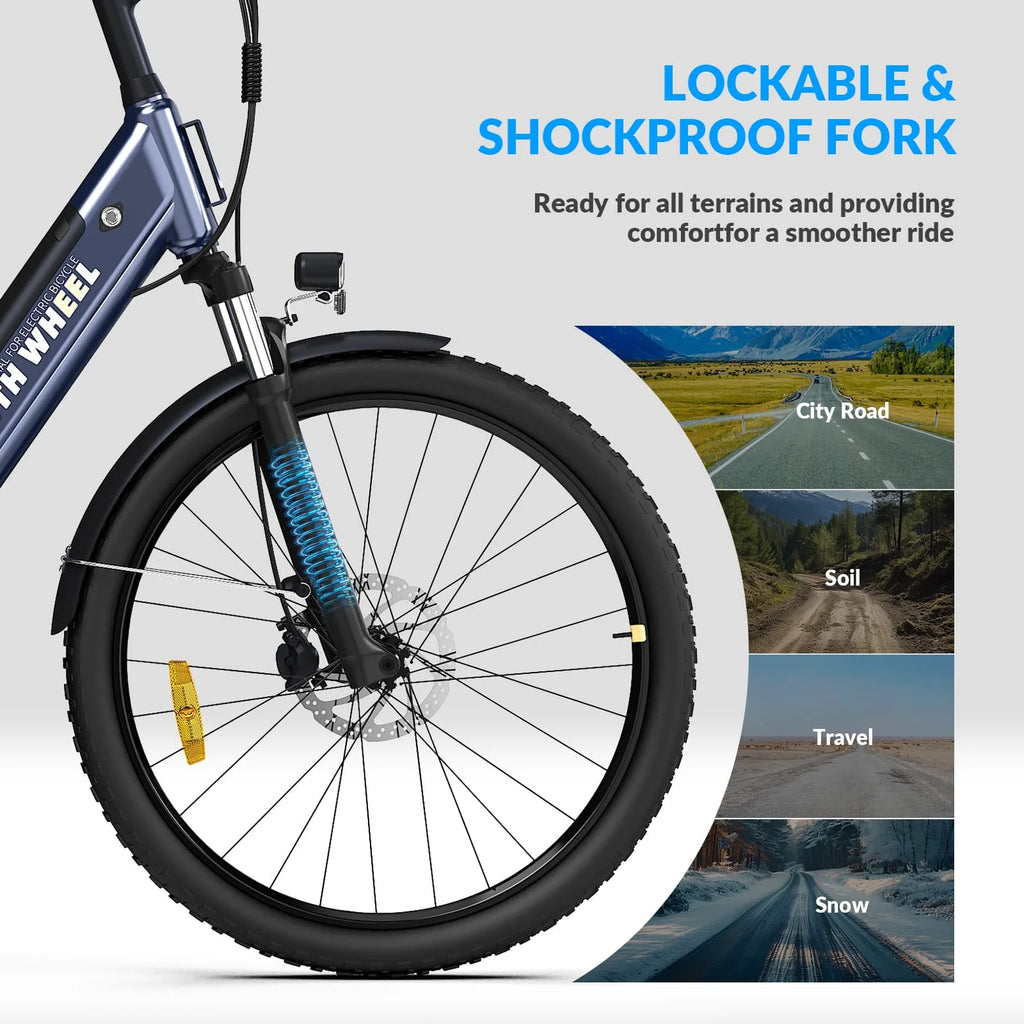 2026 New5TH WHEEL Electric Bike for Adult with 350W Motor, W18B 26" EBike with 36V 10.4Ah Removable Battery Ebike, Electric Bicycle with 7 Speed, UL2849