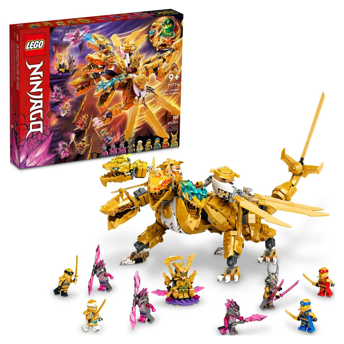 2026 NewLEGO NINJAGO Lloyd's Golden Ultra Dragon Toy for Kids. 71774 Large 4 Headed Action Figure with Blade Wings plus 9 Minifigures