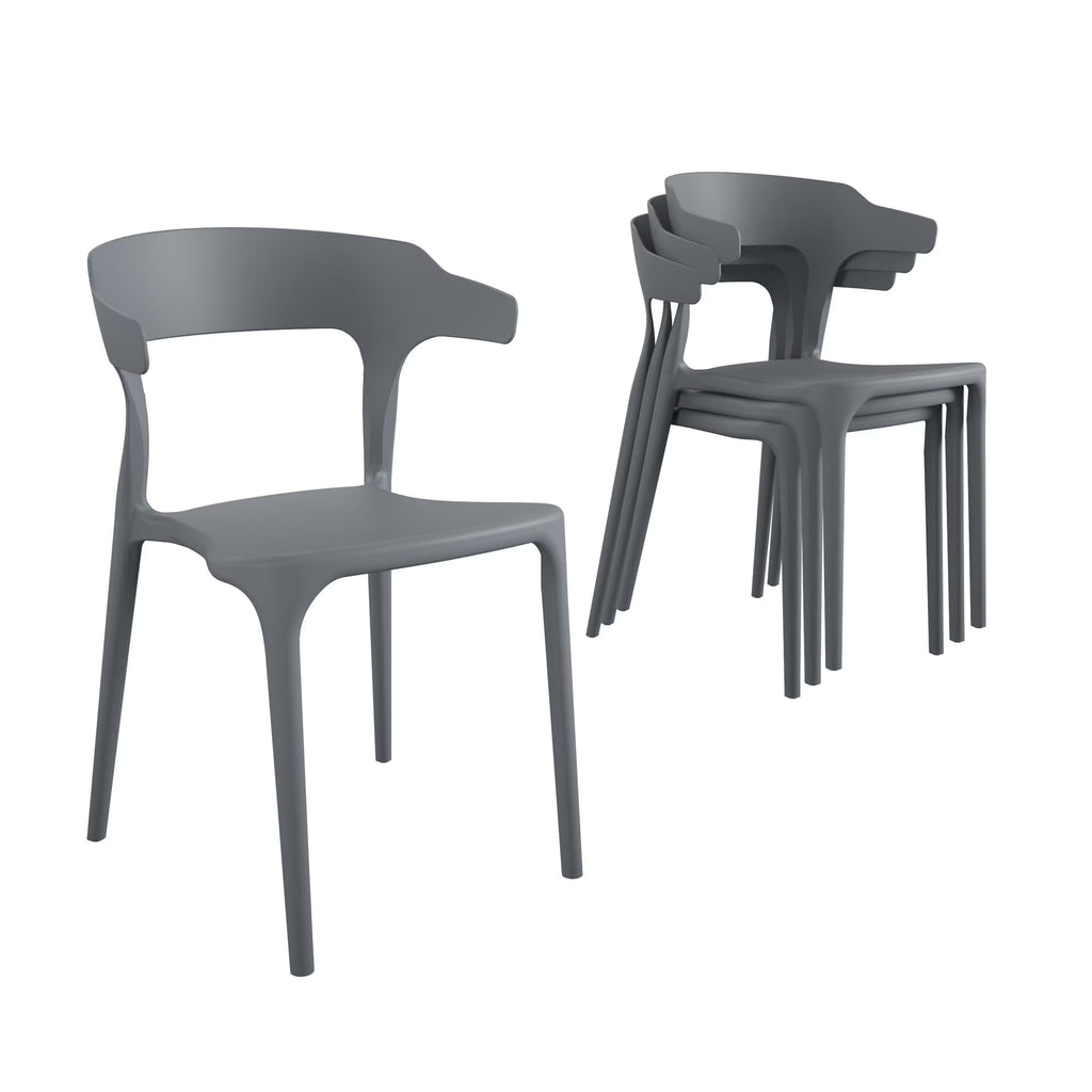 2026 NewNovogratz Poolside Collection, Felix Stacking Dining Chairs, Indoor/Outdoor, 4-Pack, Charcoal