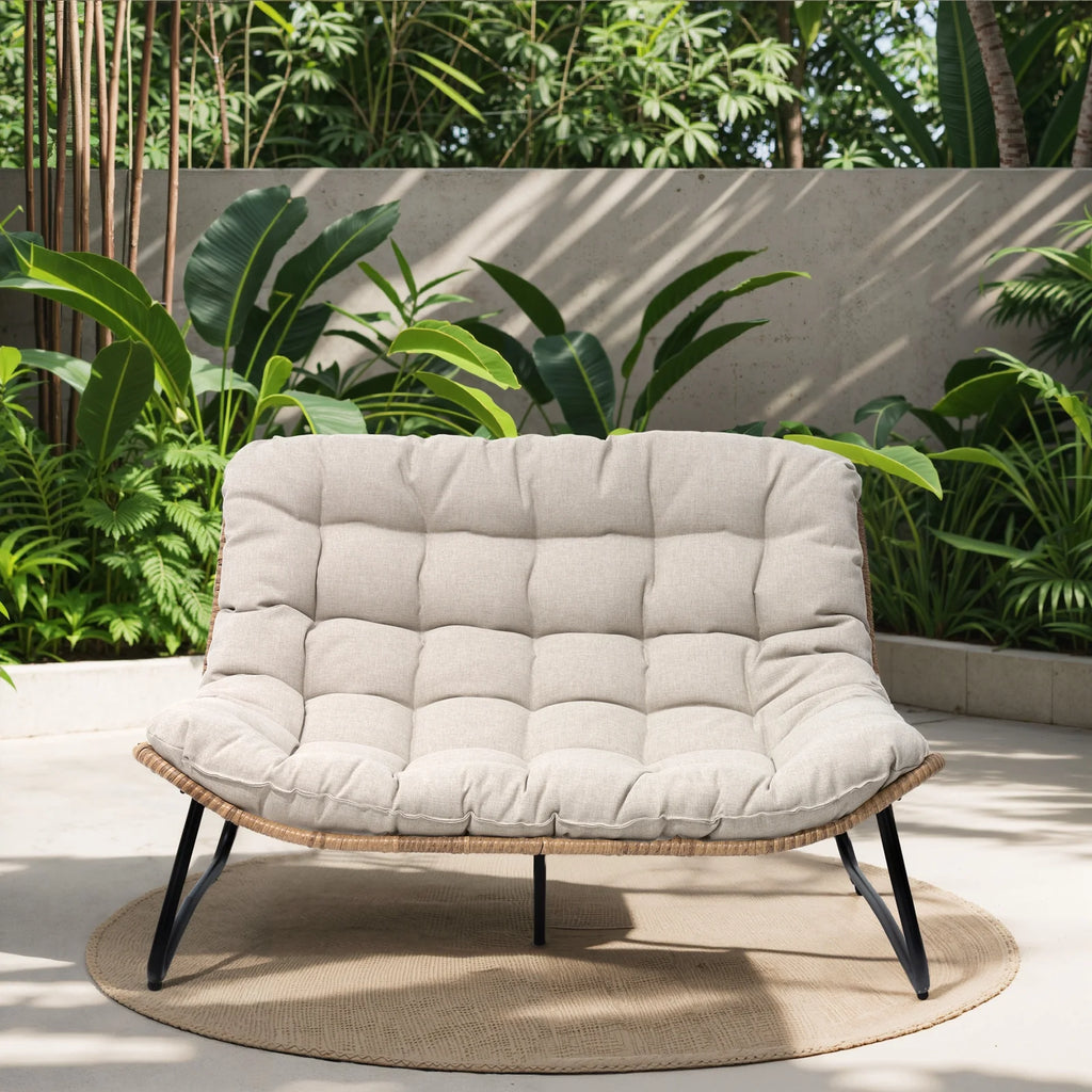 2026 NewCrestlive Products Patio Loveseat, All-Weather Rattan Large Furniture with Soft Cushions, Outdoor Loveseat for Balcony, Poolside, Backyard (Beige)