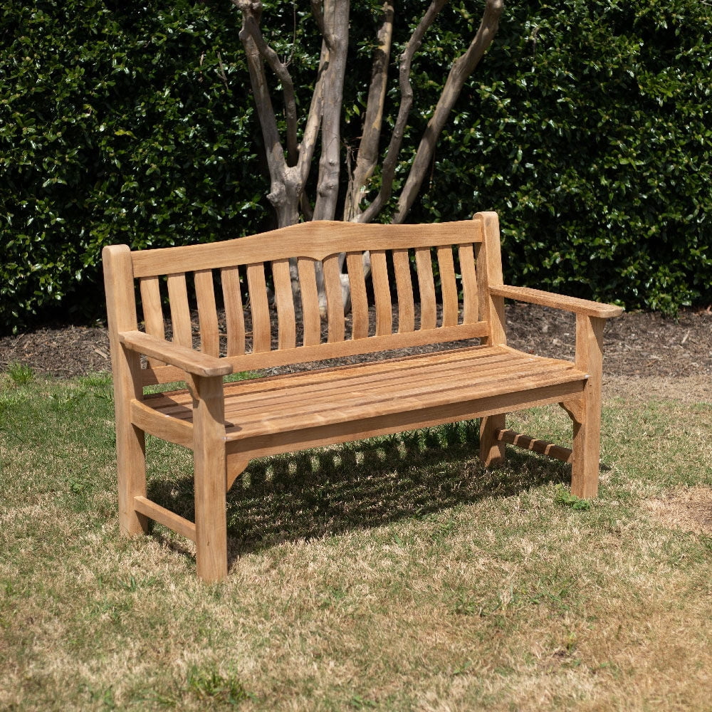 2026 NewAsh & Ember Hawthorne Grade A Teak 53" Bench, Seats 2 People Comfortably, Weather Resistant Indoor Outdoor Solid Wood Patio Furniture with Tightly Spaced Slats, Bowed Back, Armrests