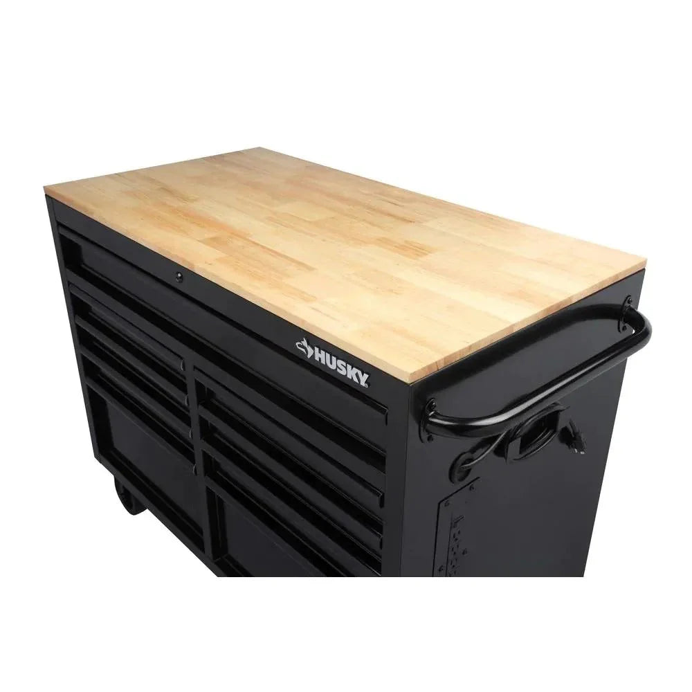 2026 NewMobile workbench with 9 drawers, hardwood top and power connection, 117 cm W x 62 cm D – high-gloss black
