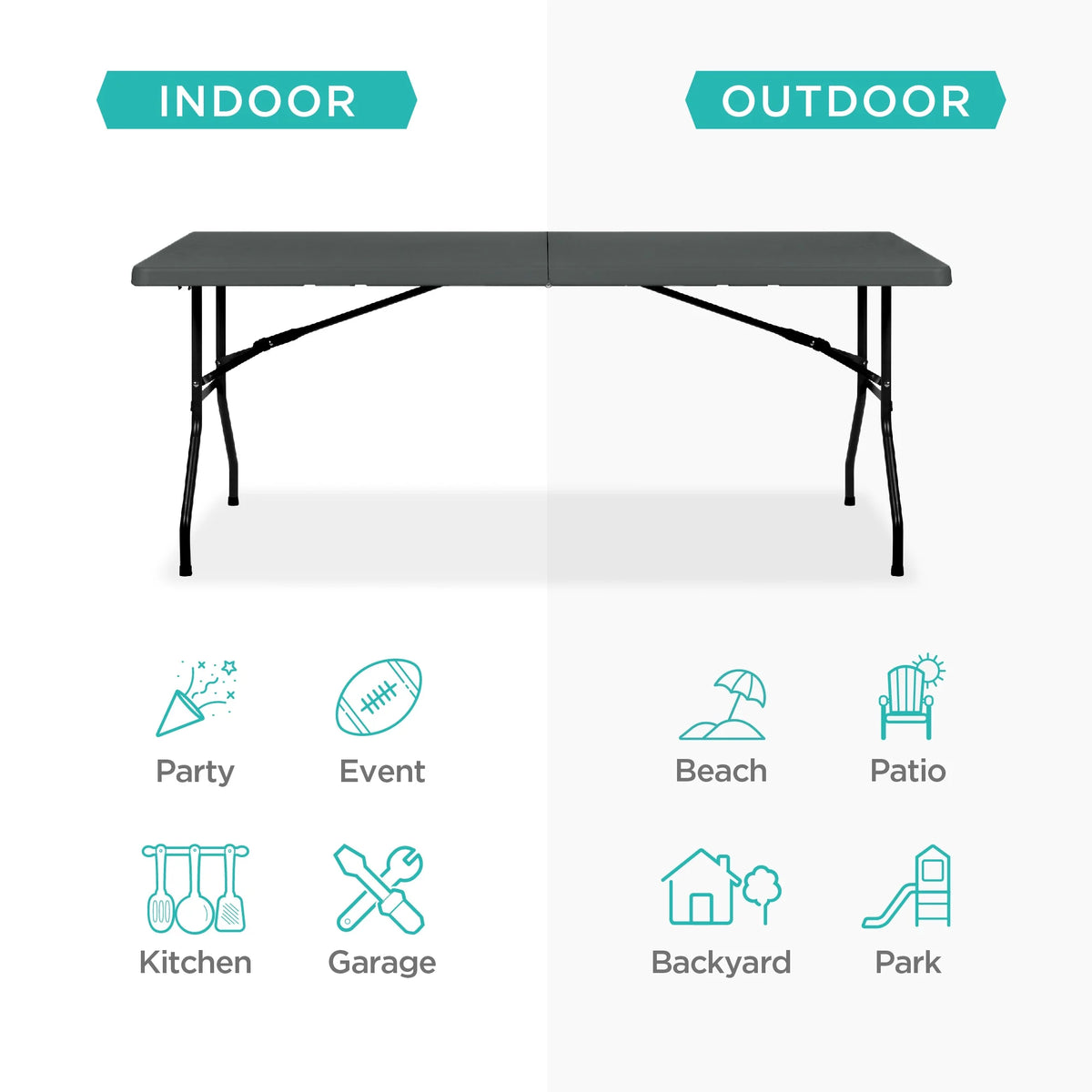 2026 NewBest Choice Products 6ft Plastic Folding Table, Indoor Outdoor Heavy Duty Portable w/ Handle, Lock - White
