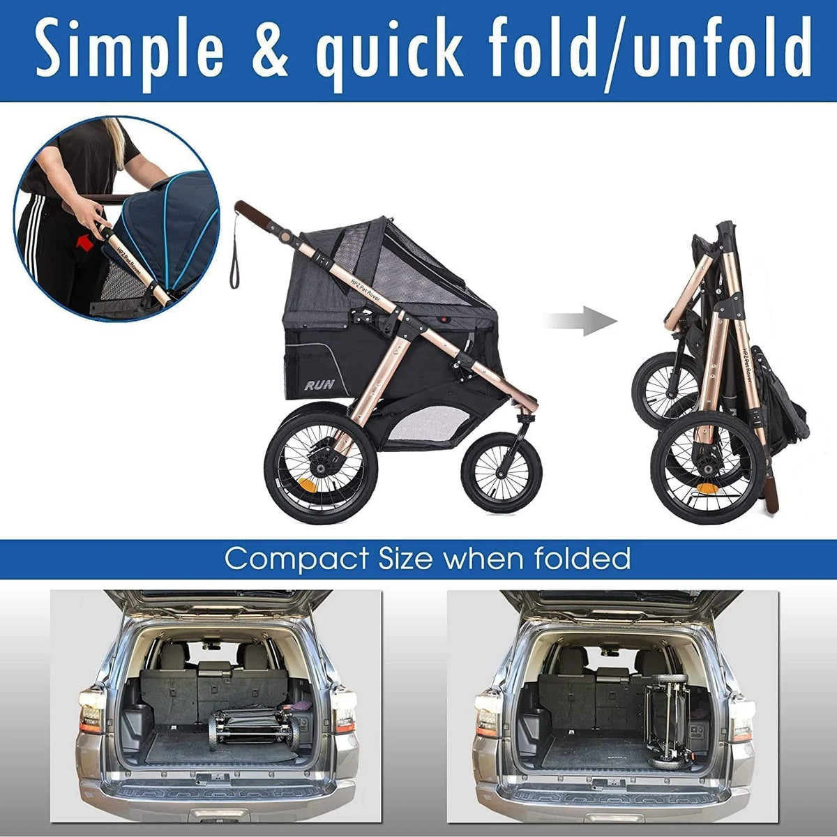 2026 NewJogging Sports Stroller with Comfort Rubber Wheels/Zipper-Less Entry/1-Hand Quick Fold/Aluminum Frame for Small/Medium Dogs, Cats and Pets (Green Camo)