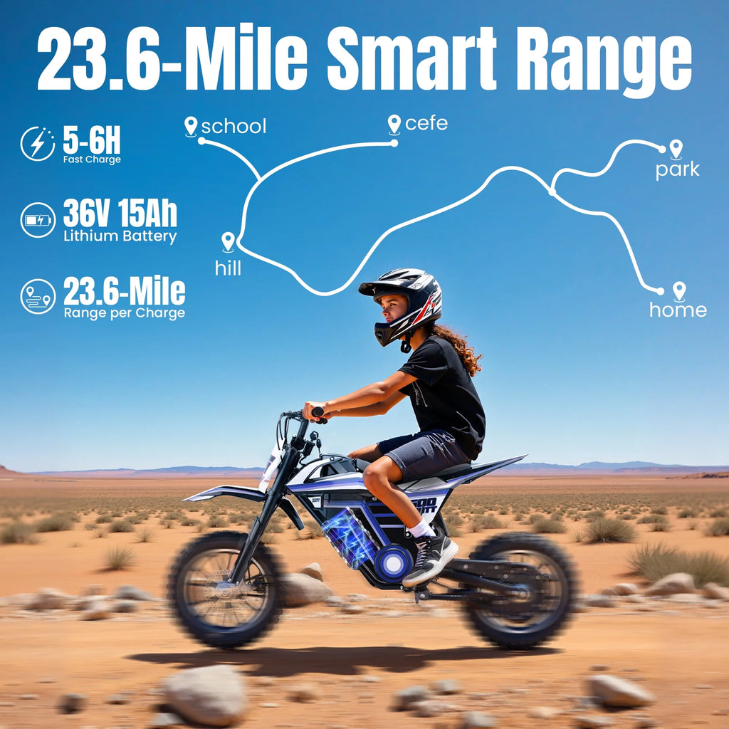 2026 NewQEASET electric dirt bike, 500W kids dirt bike for Boys Girls Age 8-14, Blue