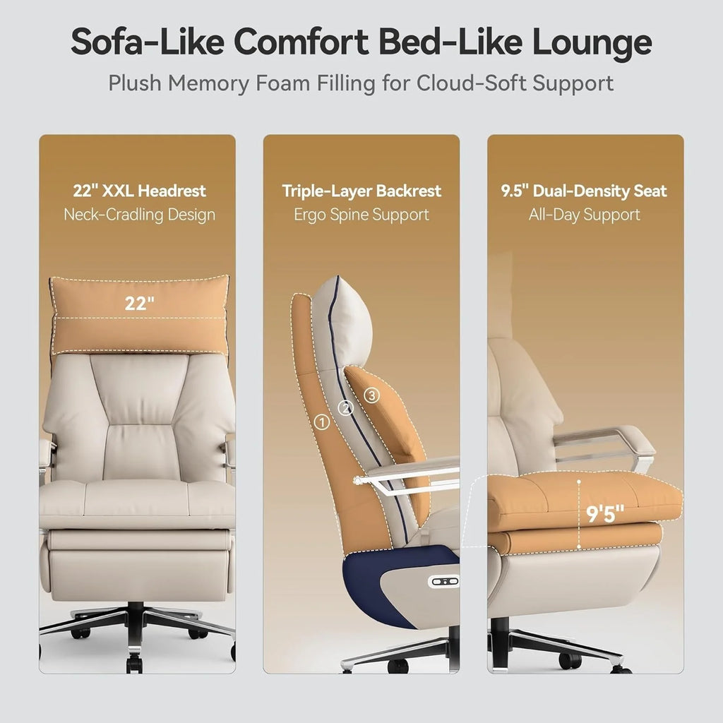 2026 NewM80 executive chair with two motors and footrest, for tall and heavy people, up to 190 kg, beige