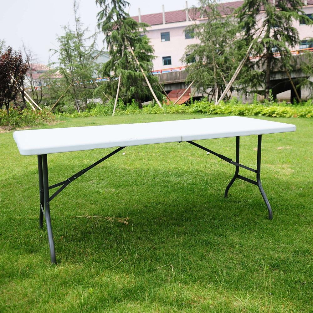 2026 NewKtaxon 6ft White Folding Table and 10 Pack Folding Chairs Black, Plastic Table and Chair Set