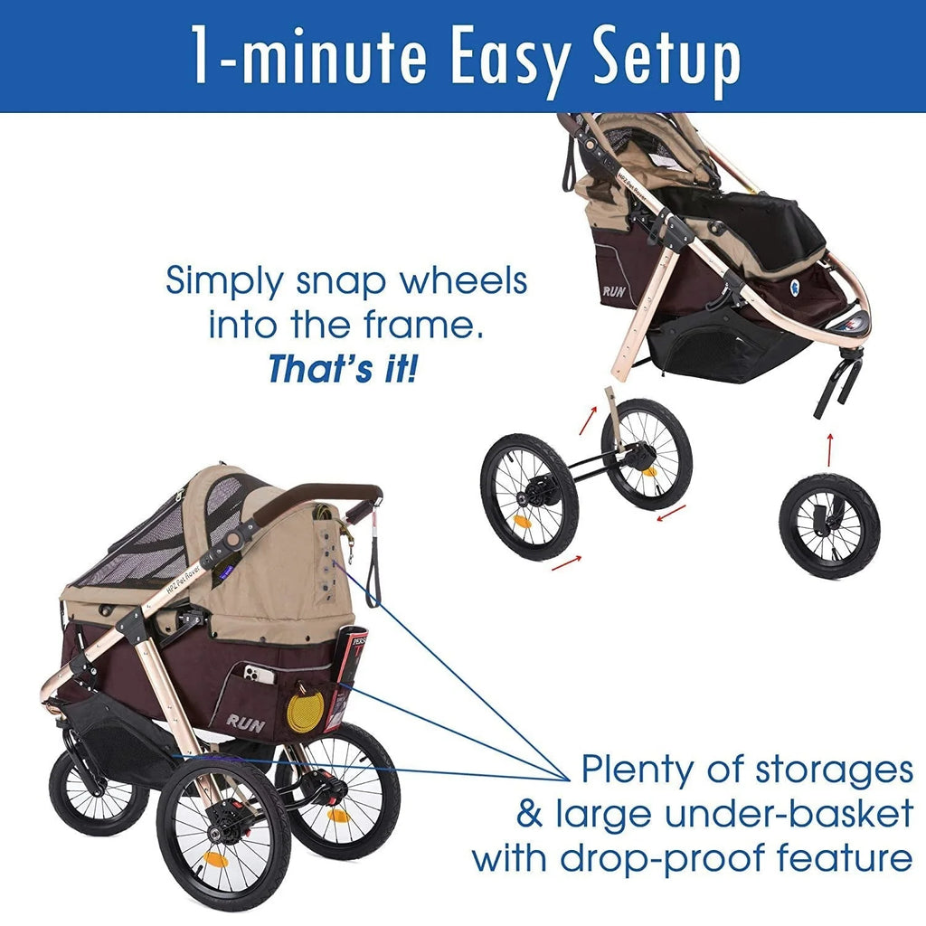 2026 NewJogging Sports Stroller with Comfort Rubber Wheels/Zipper-Less Entry/1-Hand Quick Fold/Aluminum Frame for Small/Medium Dogs, Cats and Pets (Green Camo)