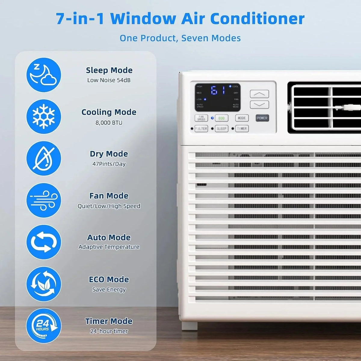 2026 NewAntarctic Star 12,000 BTU U-shaped window air conditioner, cools rooms up to 550 square feet with 6 modes, 24-hour timer, ultra-quiet window air conditioner