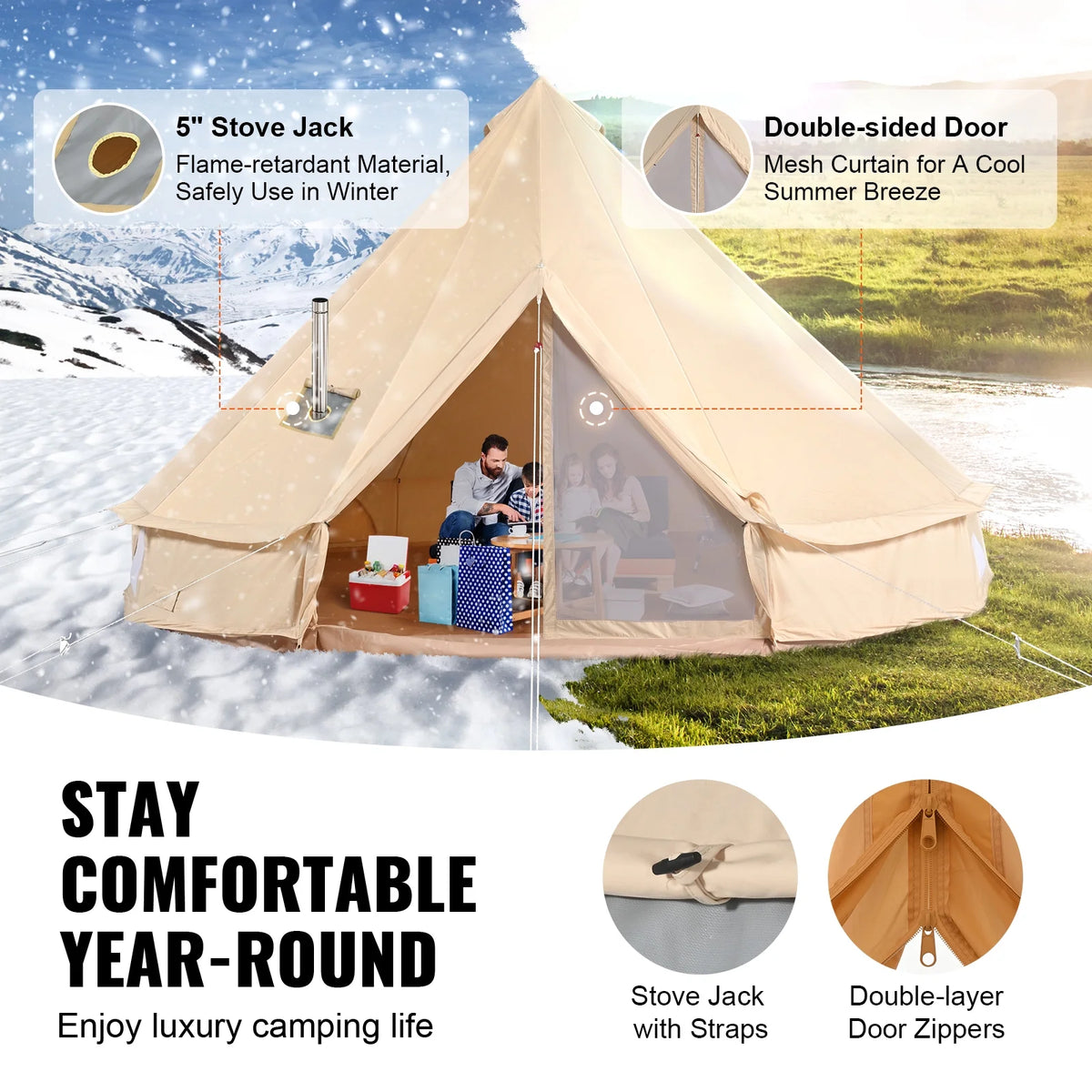 2026 NewKFFKFF Canvas Bell Tent 6m/19.68ft 4-Season Camping Yurt Tent with Stove Jack