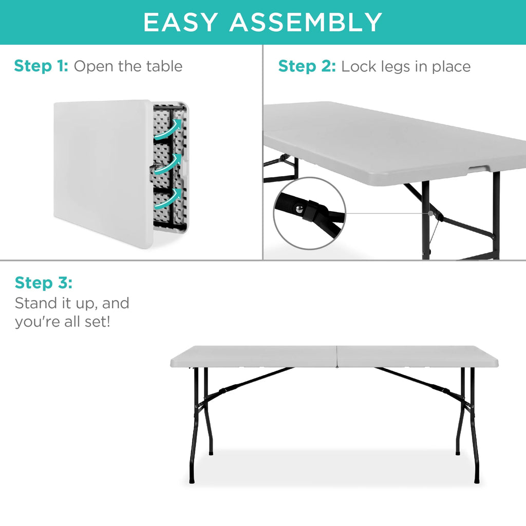 2026 NewBest Choice Products 6ft Plastic Folding Table, Indoor Outdoor Heavy Duty Portable w/ Handle, Lock - White