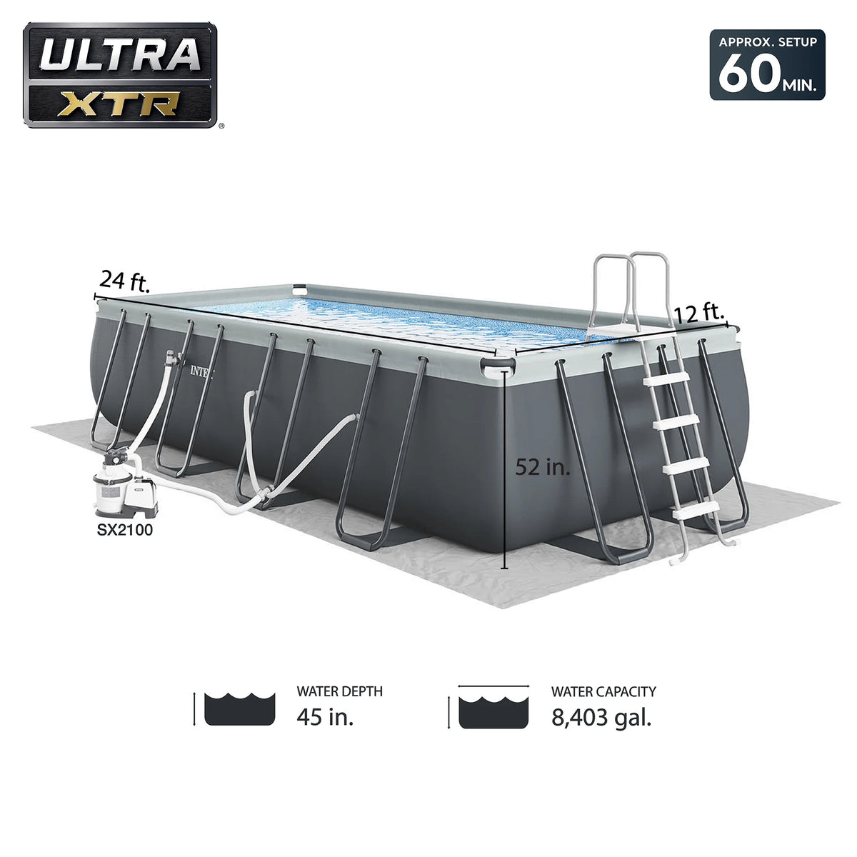 2026 NewINTEX 24ft x 12ft x 52in Ultra XTR Above Ground Pool, Floats (2 Pack), & Inflatable Cooler