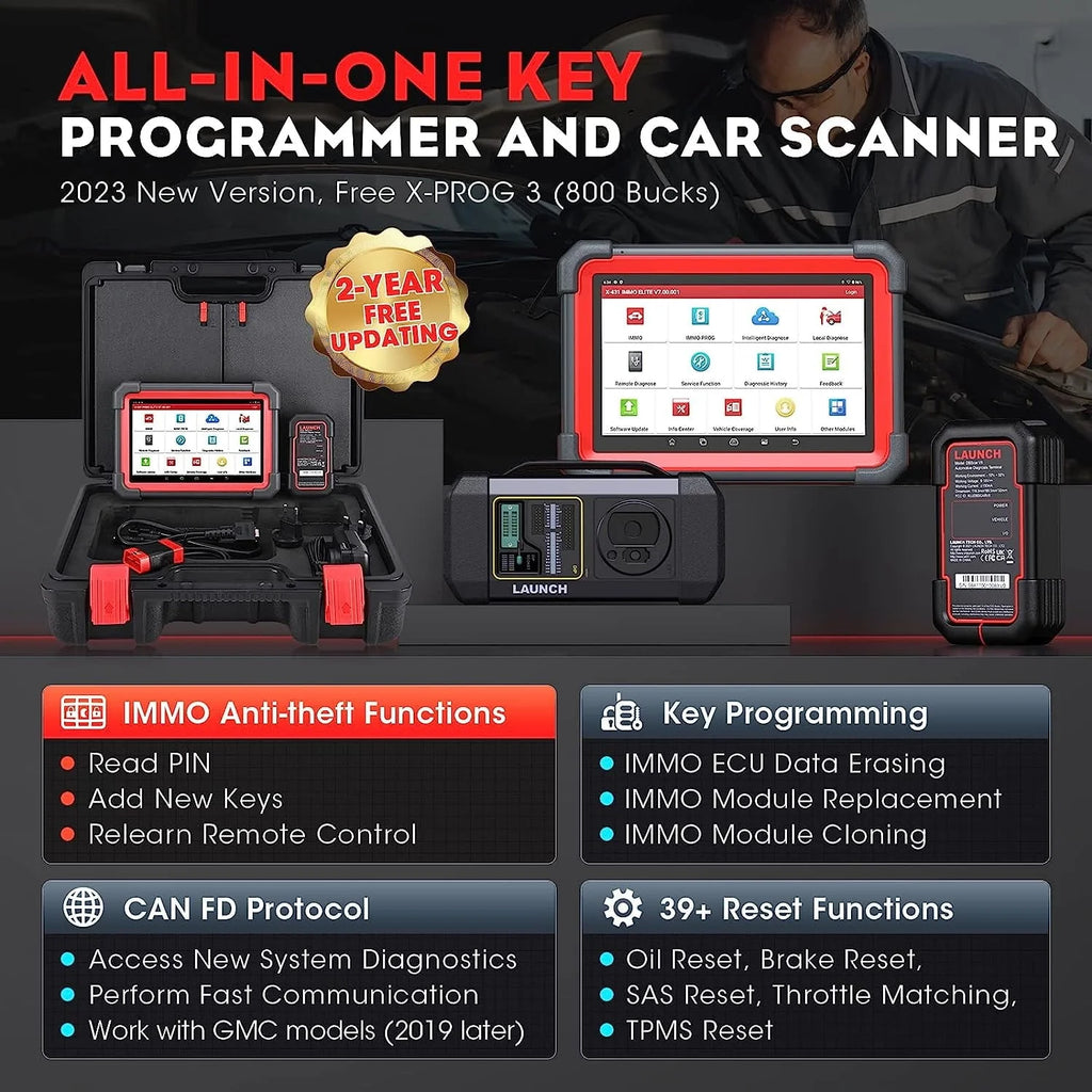 2026 NewLAUNCH X431 IMMO Elite Key Programming Car Diagnostic Scan Tool with X-PROG3 Key Programmer, ECU Clone/match, CANFD&DOIP, 39+ Services  2 Years Free Update