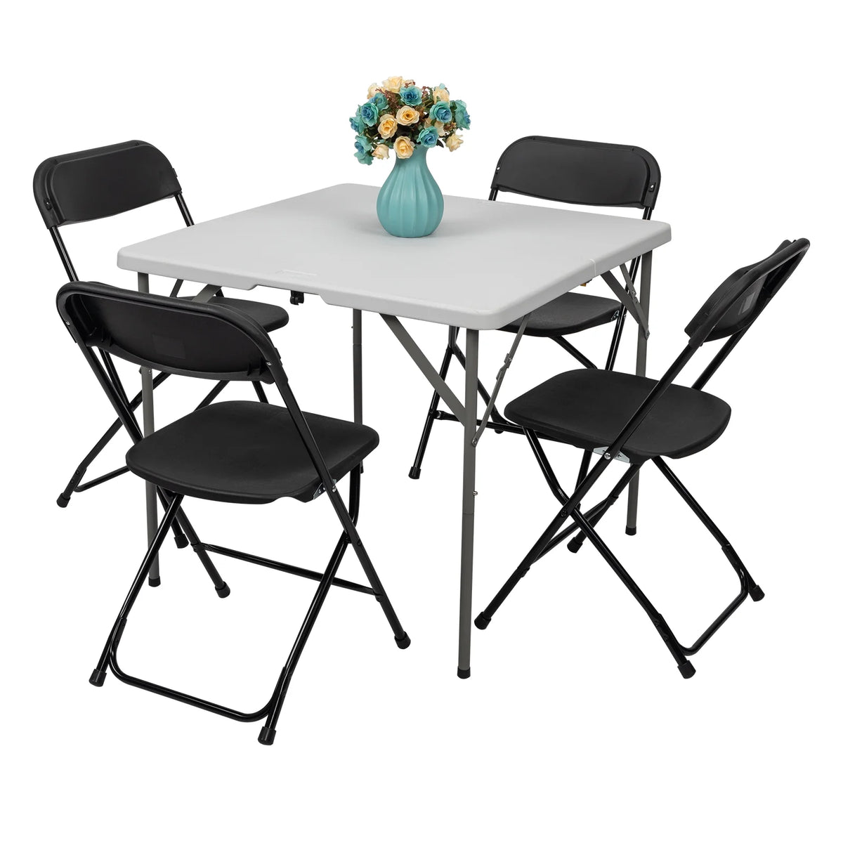 2026 NewKtaxon 6ft White Folding Table and 10 Pack Folding Chairs Black, Plastic Table and Chair Set