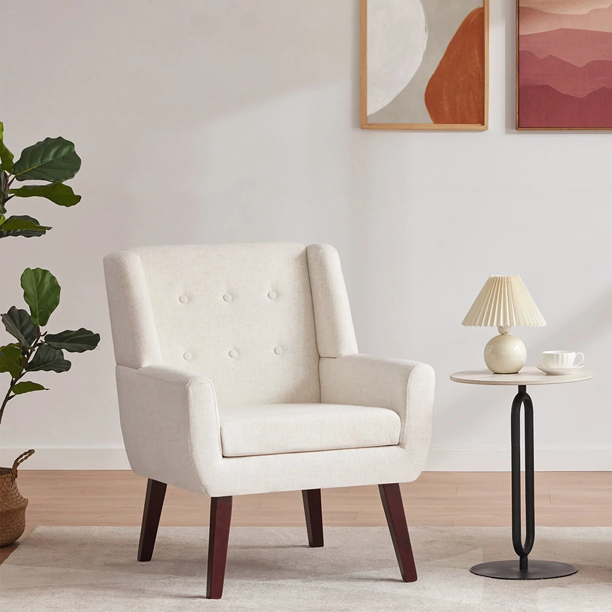2026 NewHUIMO  Accent Chair, Button-Tufted Upholstered  Living Room Chairs,  Mid Century Modern Comfy Reading Chairs for Bedroom, Living Room, Beige