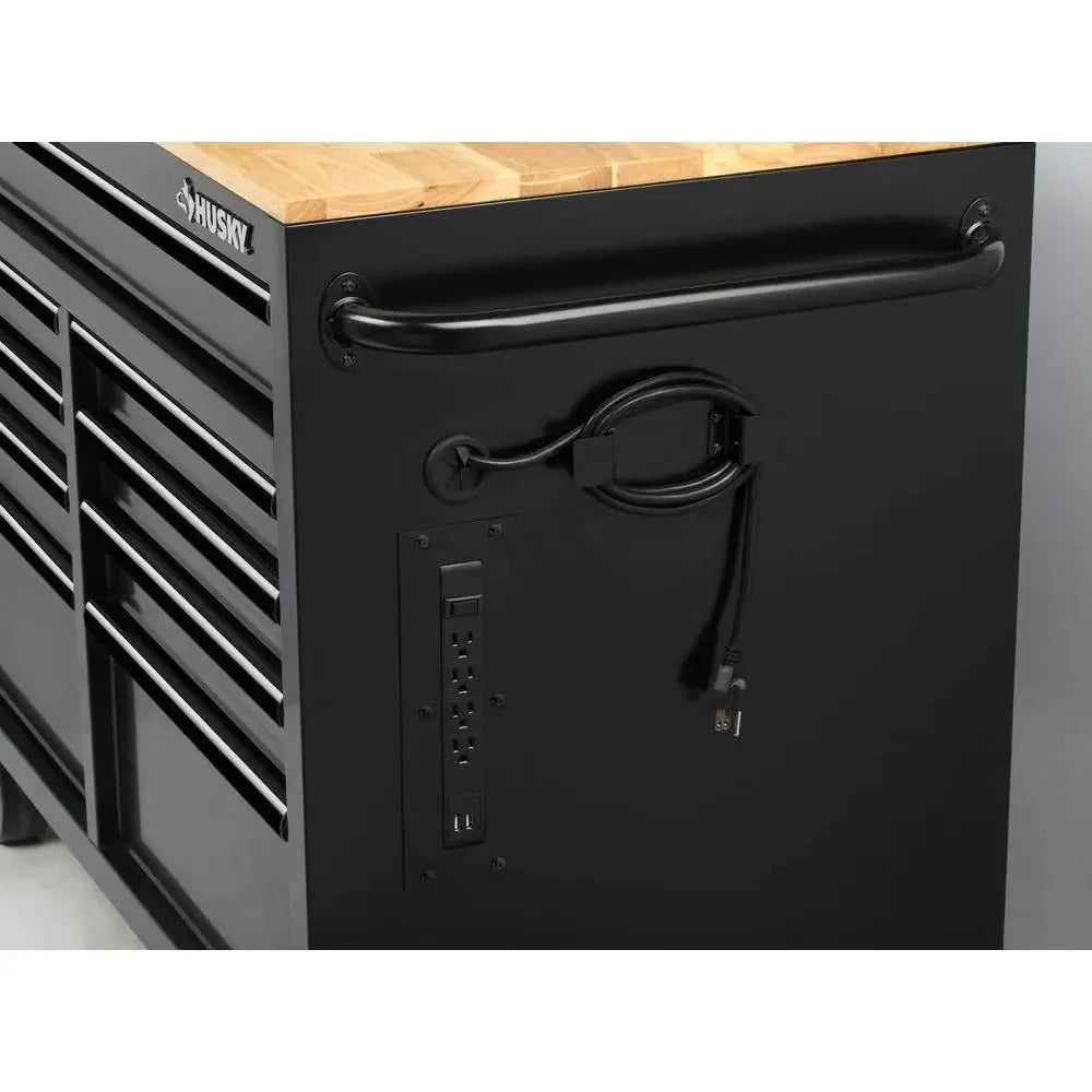 2026 NewMobile workbench with 9 drawers, hardwood top and power connection, 117 cm W x 62 cm D – high-gloss black
